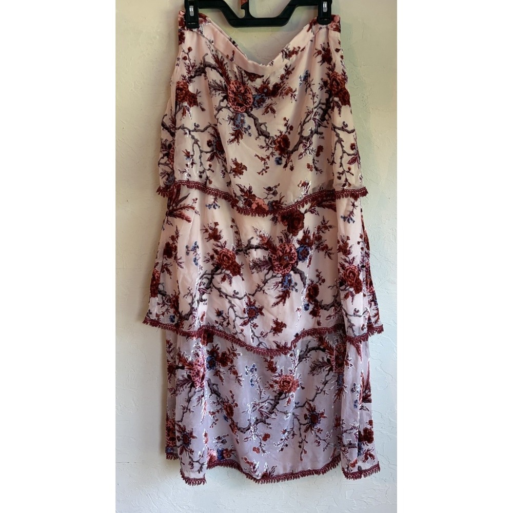 Willow & Clay Pink Maxi Skirt with Red Floral Print